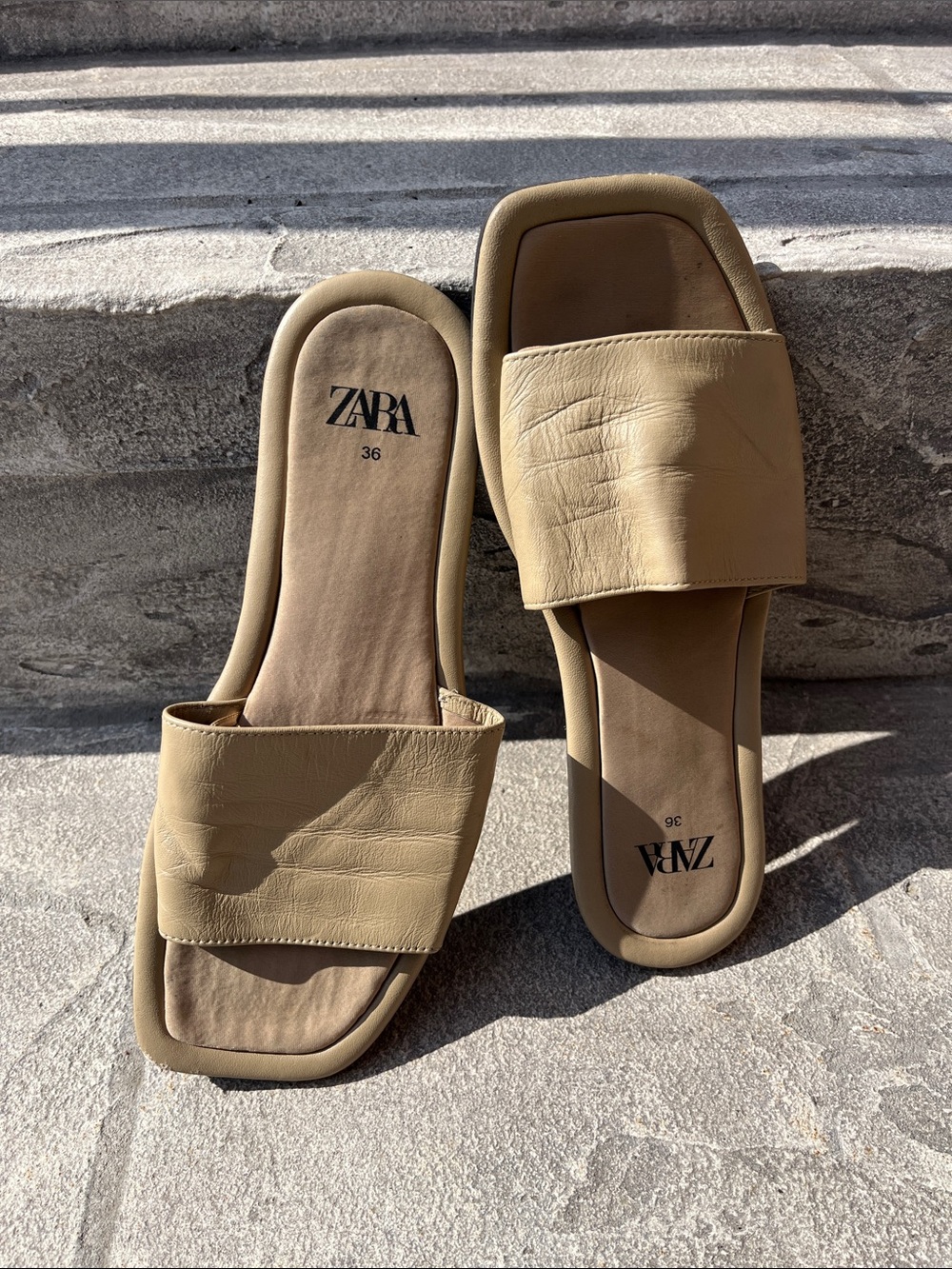 ZARA Beige Leather Slide Sandals